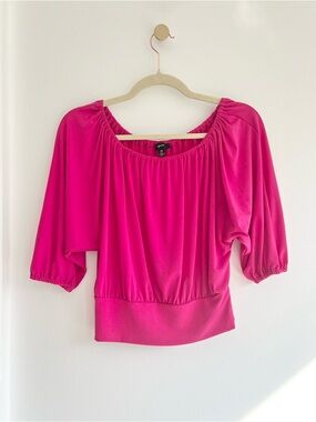 Express Women’s Pink Off-The-Shoulder Blouse with Elastic Puff Sleeves | XS